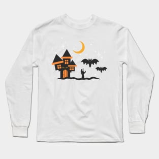 Haunted House Halloween Pattern Long Sleeve T-Shirt